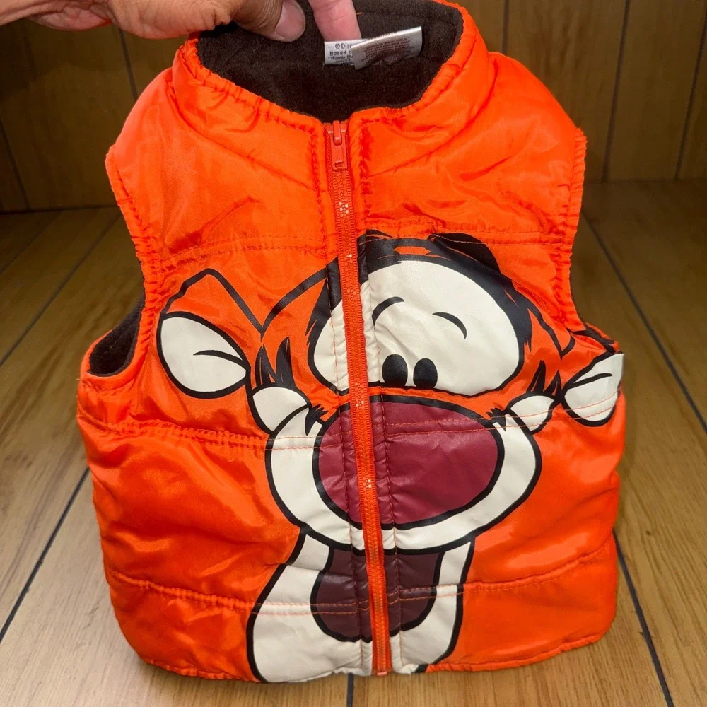 Disney Winnie the‎ Pooh Tigger Orange Puffer Vest Zip Up Fleece Lined 24M